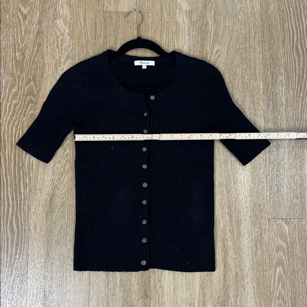 Madewell Hester Short-Sleeve Cardigan Sweater Ribbed Knit True Black size Small - Picture 7 of 7